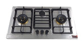 Crown CR-3114 Built-In Gas Hob – 3 Burner Stainless Steel Cooktop with Auto Ignition